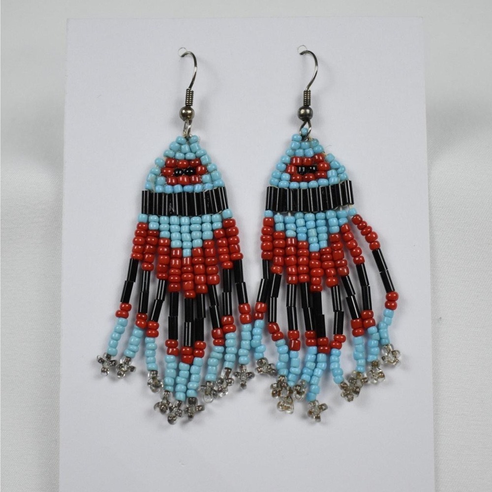 Navajo Style Beaded Dangle Earrings Southwest Western Boho Blue Red Black Tribal